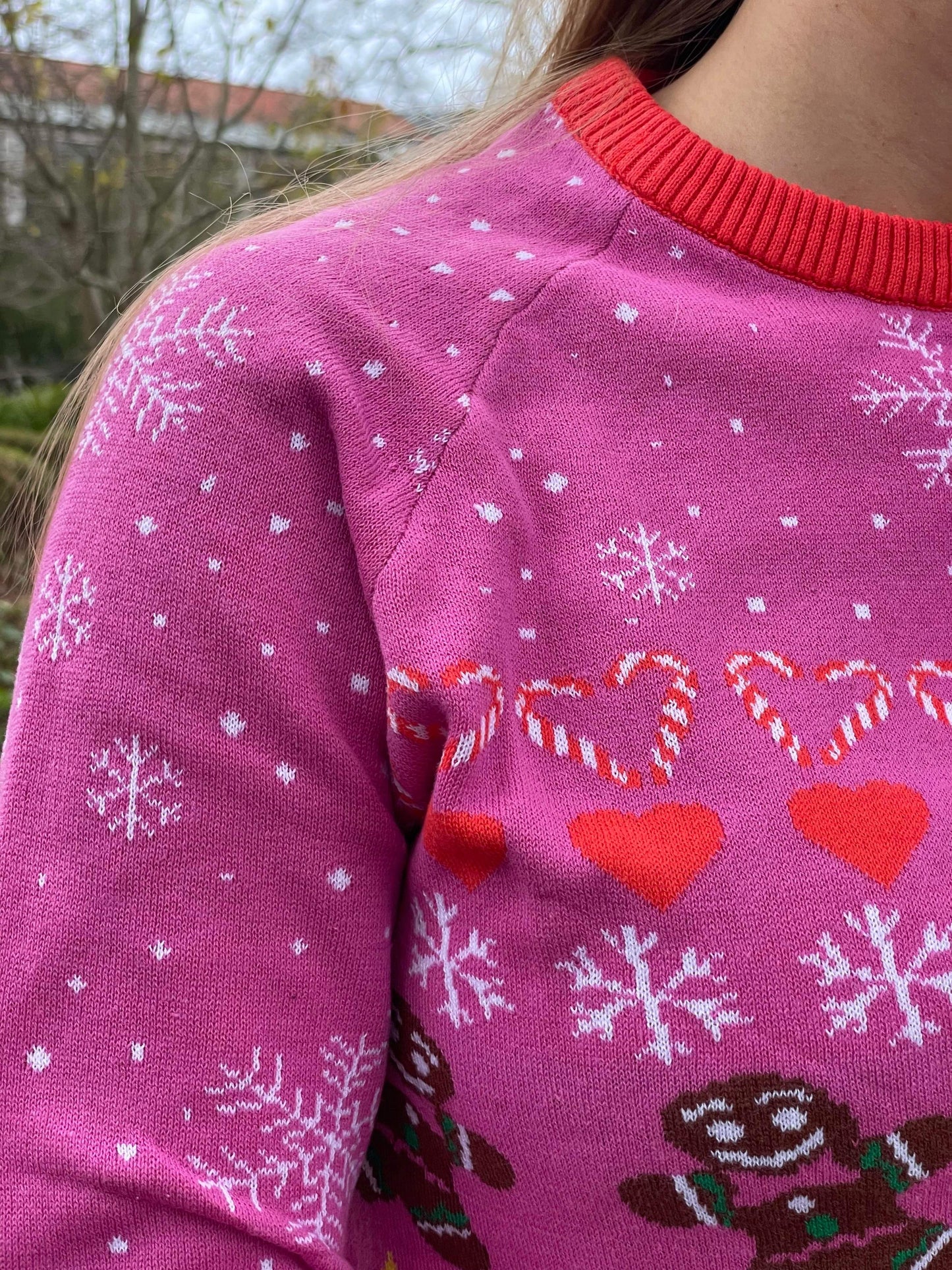 Cute Cookie Christmas Sweater, Pink Coral